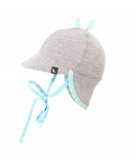 Bawełniana czapeczka z daszkiem i ochroną karku przed UV Melanż + Niebieskie Kropki