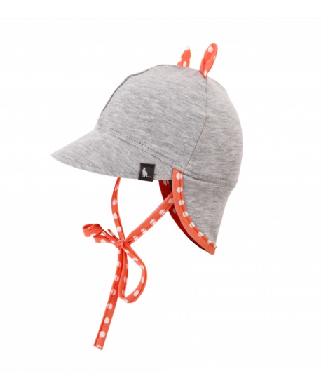 Bawełniana czapeczka z daszkiem i ochroną karku przed UV Melanż + Koralowe Kropki