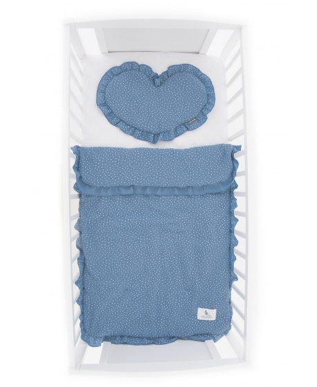 Pościel muślinowa dziecięca – poduszka serce + kołderka Kropeczki Baby Blue